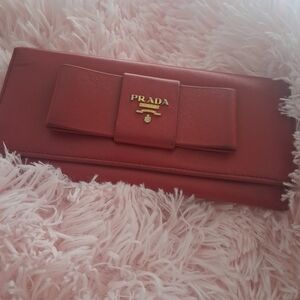 Prada Red Saffiano Bow Wallet